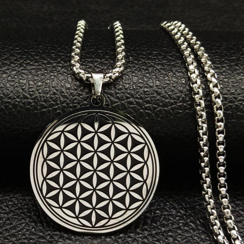 Stainless Steel Yoga Flower of Life Necklace Pendant Women/Men Long Necklace Jewelry