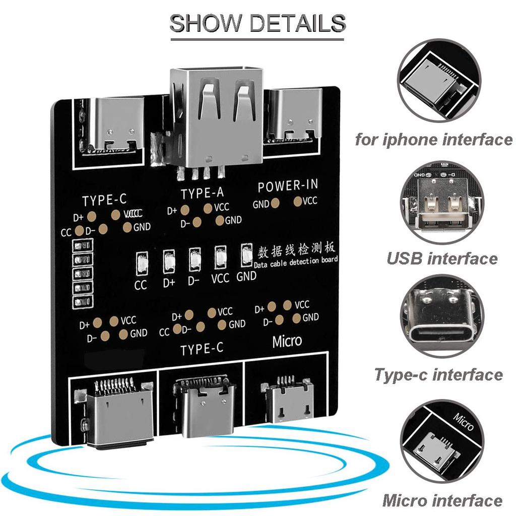 Тестер USB-кабелей DT3 для IOS Android Micro Type-C, плата для тестирования на короткое замыкание, вкл/выкл, инструмент, плата для обнаружения кабелей данных DT3
