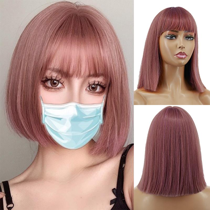 MISS WIG Женский короткий полужелтый черный прямой парик Боб с челкой, парик из синтетического волокна для женщин, повседневная одежда для косплея