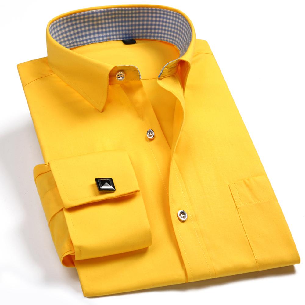 Men's Elegant French Cuff Spread Collar Striped Dress Shirt with Chest Pocket for Formal Business Wedding, Free Metal Cufflinks Included