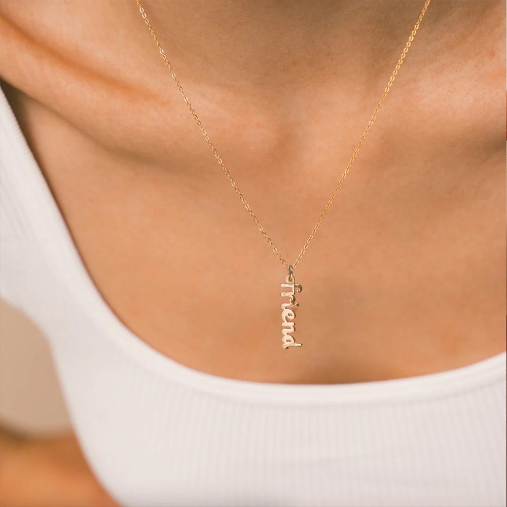 EMANCO Handmade Vertical Name Necklace Signature Letter Necklace Pendant Handwriting Charm Nameplate Stainless Steel Jewelry