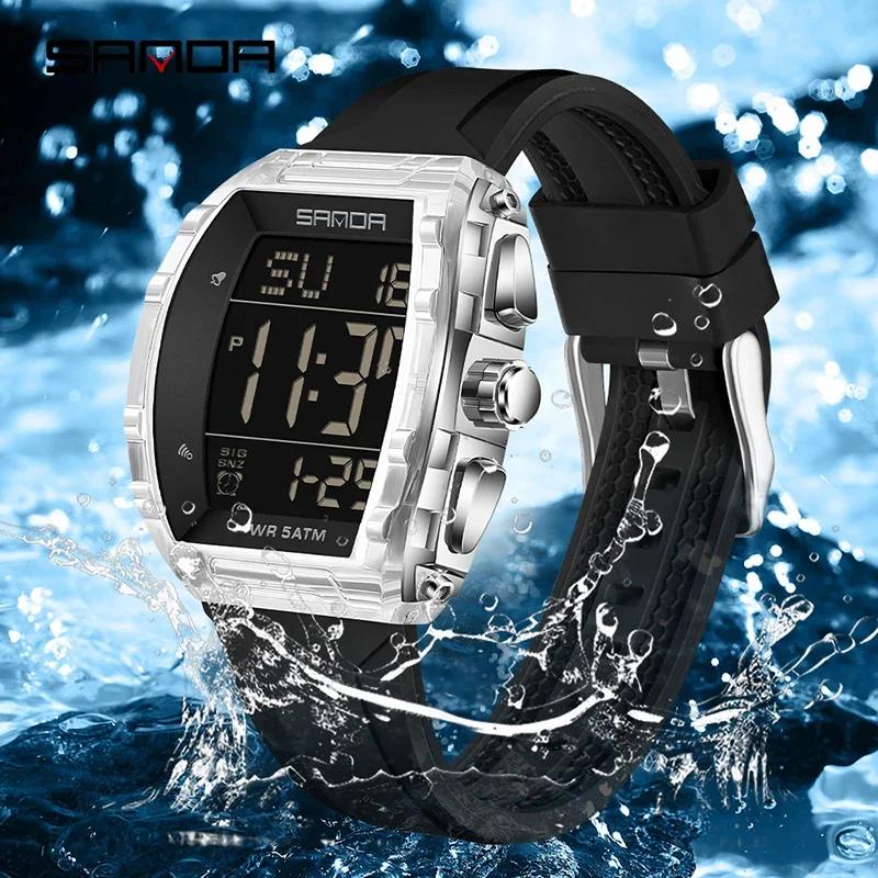 SANDA Sports Men's Digital Watches Waterproof Alarm Stopwatches Man Wristwatches Silicone Strap Military Big Dial Watches