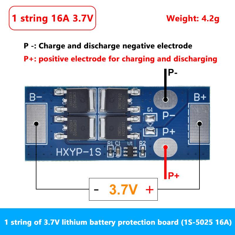 Плата защиты литиевой батареи BMS 1S 12A 16A 24A 3.7V LiFePO4 18650 4.2V Напряжение зарядки/Защита от короткого замыкания/Защита от перезаряда