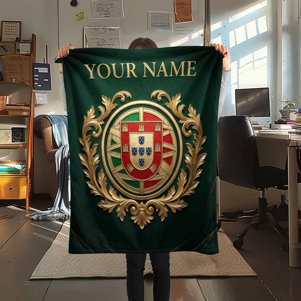 Custom Name,Portugal Printed Flannel Blanket, soft throw for bedroom sofa, washable, Christmas present, great gift.