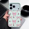 Чехол для телефона из ТПУ с текстурой кожи для iPhone 17 17e 16e 16 15 Pro Max 14 13 Pro Max 11, Розовый бант, Мягкая силиконовая задняя крышка