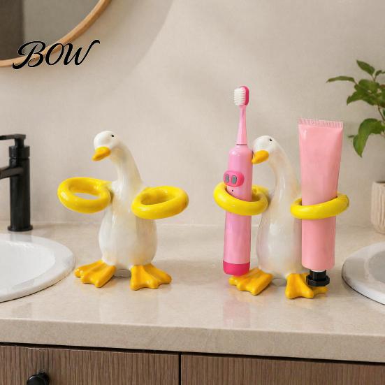 Waterproof Toothbrush Base Duck Shape Holder, Ceramic Electric Stand, Holder Cute Bathroom Countertop Organizer, for Bathrooms Toothpaste Storage Rack