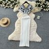 Summer Women Vintage Print V-neck Knitted Sweater Long Maxi Sheath Pullover Dresses