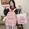 School Bag Large Capacity Lightweight Junior High School Student School Bag Women's New High Value Three-piece Set Backpack Contrasting Color
