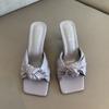 Fashion Pleated Butterfly-Knot Slippers Women High Heeled Sandals Kitten Catwalk Shoes Lady Wedges Sandale Beach Slides Femme Flip Flops