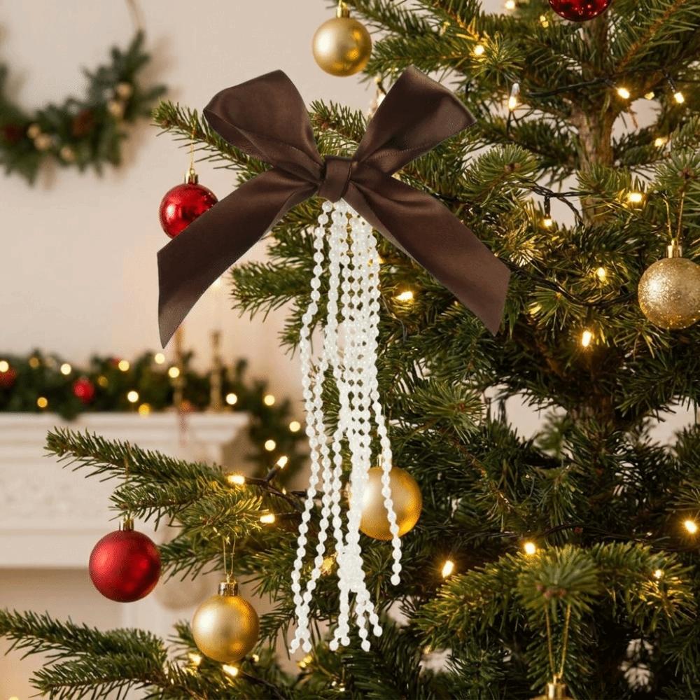 Ribbon Bowknot Pearl Hanging Pendant DIY Christmas Tree Topper Home Decoration