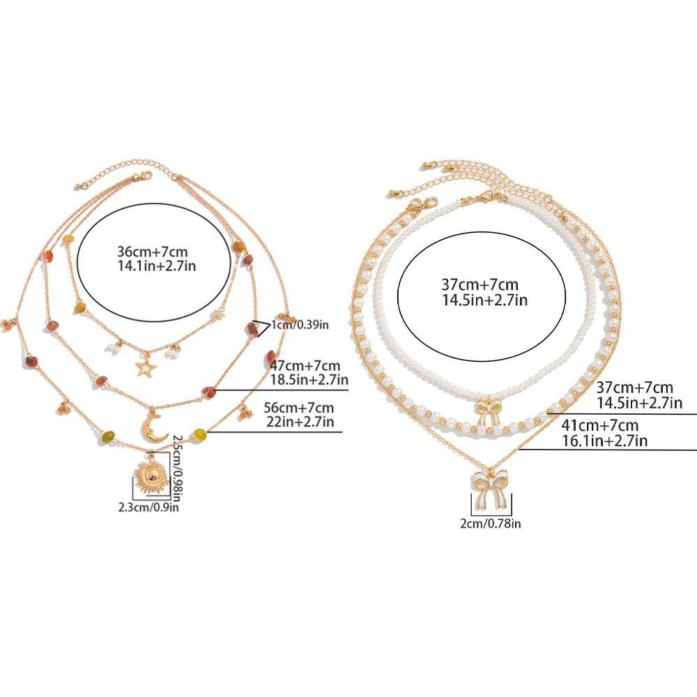 Bead Clavicle Chain Women Sun Moon Star Bowknot Clavicle Necklace Y2K Multilayer Necklace Girls