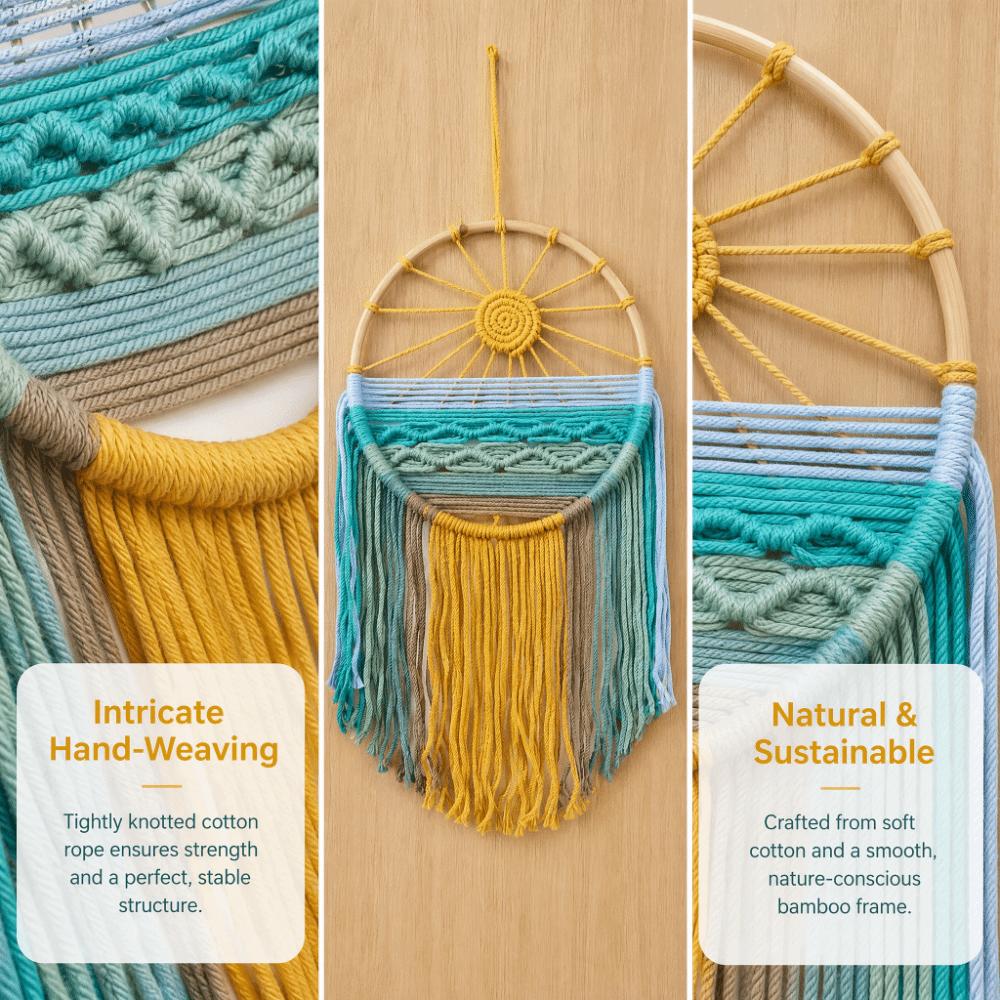 Yellow Macrame Wall Hanging 11.81x 23.62in Boho Tapestry Wall Art  for Apartment