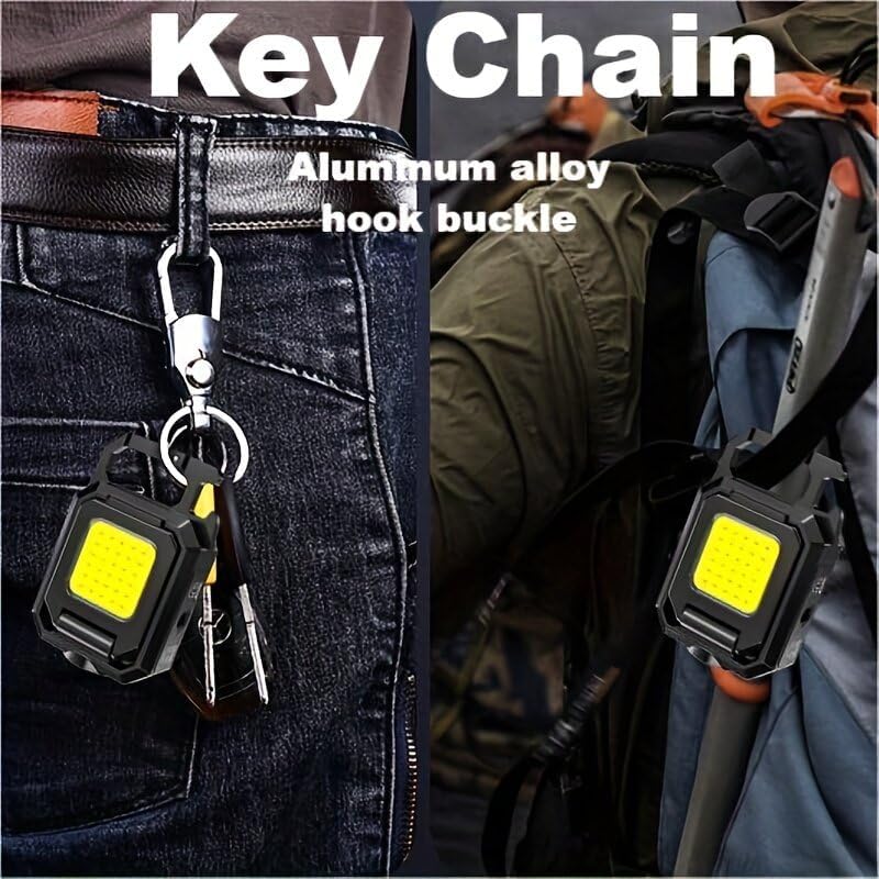 Светодиодный мини-перезаряжаемый брелок-фонарик, 4 режима портативный водонепроницаемый фонарик со складным кронштейном, открывалкой для бутылок