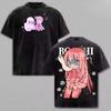 Bocchi the Rock! Kessoku Band Anime Washed T-Shirt, Unisex Loose Streetwear Cotton Oversized Graphic Tee for Men Women, Retro Manga Aesthetic Tops