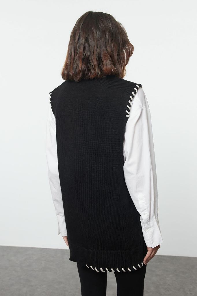 Женский модный стильный свитер в хиджабе, черный вязаный свитер с детальной строчкой