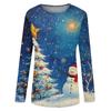 Женская мода круглый вырез пуловер с глубокими рукавами футболка с рождественским принтом топ