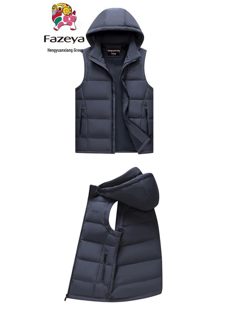 Мужской зимний пуховый жилет с капюшоном - Толстая, теплая верхняя одежда без рукавов для мужчин среднего и пожилого возраста