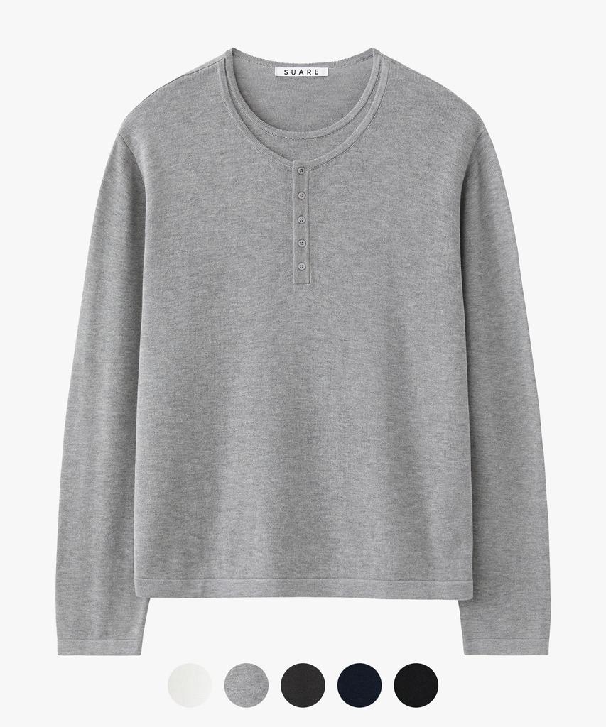 SUARE Cotton Modal Layered Henley Neck Knit - 5 Colors