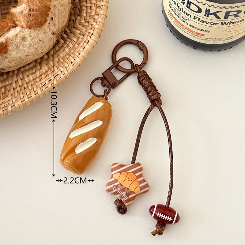 Cute Bread Shape Keychain with Webbed Lanyard Durable Key Ring Handbag Ornament Unique Gift for Pastry Enthusiasts