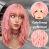 LISI HAIR Synthetic Hair Wig Pink Black Medium Wave Wig with Middle Part Bangs for Women Heat Resistant Fiber False Hair