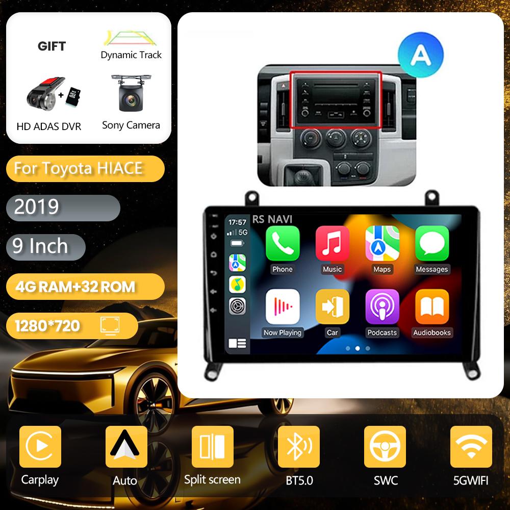 Android 16 pour Toyota Hiace 2010 - 2018 Carplay Auto Autoradio Lecteur multimédia GPS Stéréo commande au volant