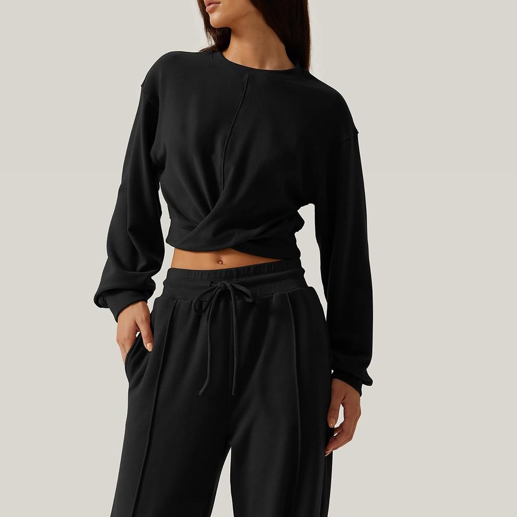 Женский комплект из 2 предметов, комплект спортивного костюма, укороченная спереди толстовка, комплект спортивных штанов с широкими штанинами