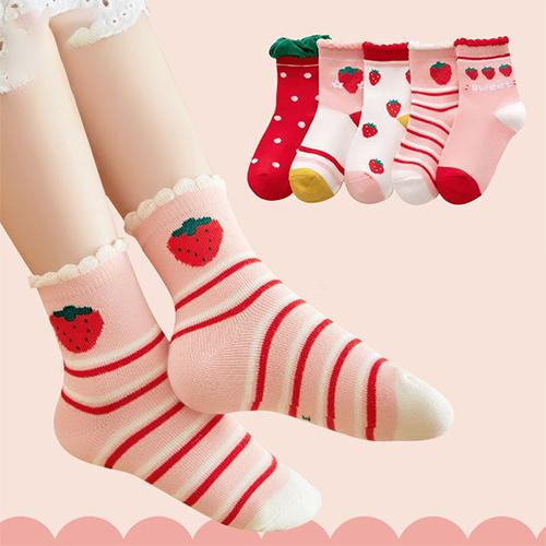 5 Pair Children's Socks Spring Autumn Boys Girls Cartoons Cute Middle Tube Socks