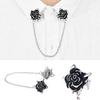Women Rose Sweater Shawl Cardigan Clip Collar Tip Lapel Brooch Pin with Chain