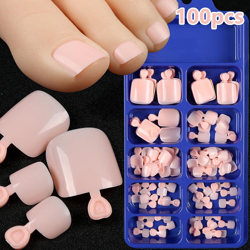 100 шт. накладные ногти на ногах, натуральные, однотонные, накладные ногти, полное покрытие, квадратные ногти, быстрый, удобный инструмент для маникюра