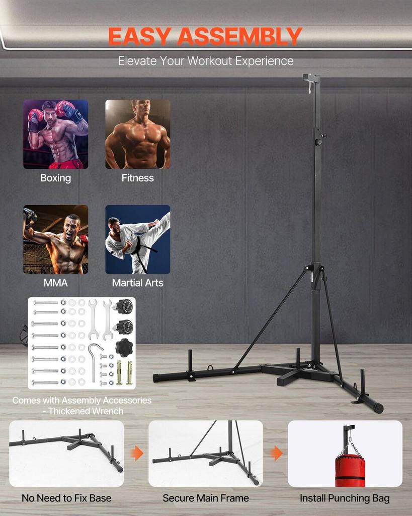 Heavy Duty Punching Bag Frame Boxing Fitness Stand Steel Adjustable Height