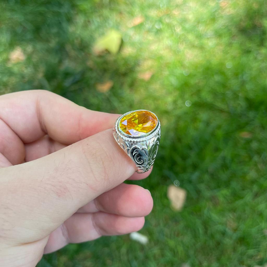 Мужское кольцо с блестящим цитрином - ювелирные изделия из стерлингового серебра 925 пробы, кольцо турецкого дизайна, особый день для мужчин, идея подарка на день рождения