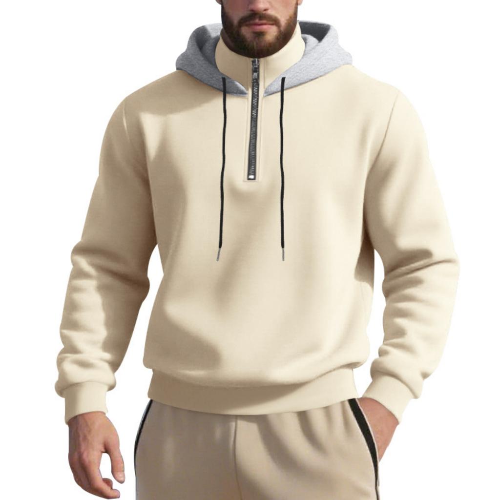 Men's 1/4 Zip Cargo Hoodie | Drawstring Multi-Pocket, Solid Color For Outdoor & Casual Wear