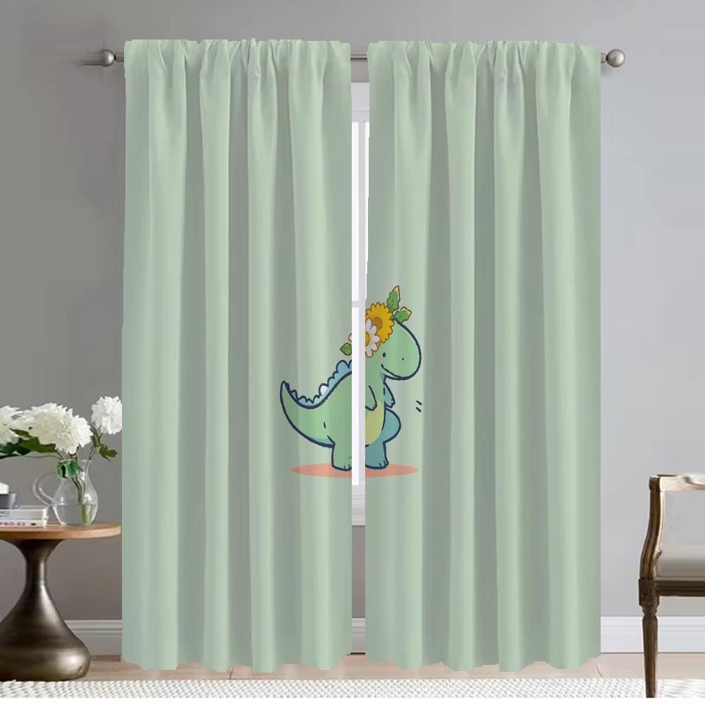 Blackout Curtains for Living Room Curtain Little Dinosaur Halloween Decoration Tulle for Bedroom Partition Curtains 2 Pieces