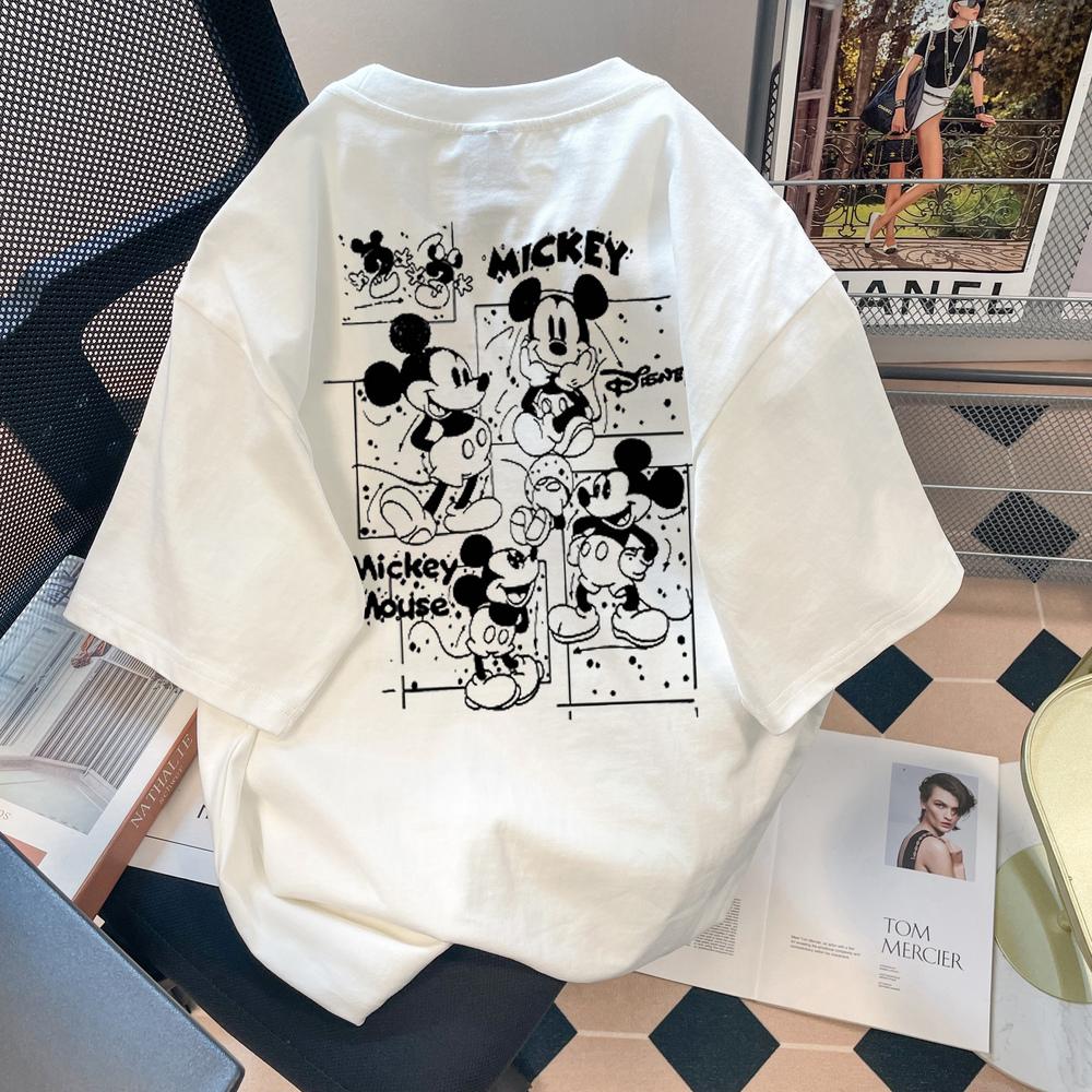 2025 Latest Disney Mickey Mouse Shortsleeved Tshirt Pure Cotton Loose Breathable Mens and Womens Trendy Versatile Top Summer