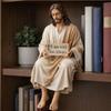 Ручная роспись Фигурка Иисуса Я всегда с вами Статуя Христа Иисуса, сделанная вручную, Сидячая поза Уникальное смоляное украшение с Иисусом