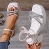 fashion Summer Buckle Strap Square Heel Sandles Elegant Bordered Rhinestone Woman Thick Bottom Sandals Outdoor Comfortable Sandalias