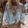Women Tops V-Neck Lantern Long Sleeve Casual Loose Fit Shirt 3D Flower Pattern Casual Women Shirt Daily Wear