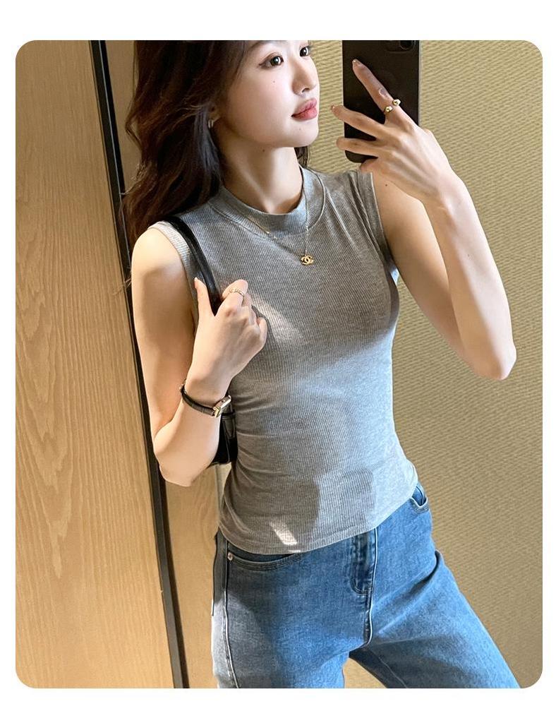 H520 Женская майка без рукавов в рубчик с круглым вырезом - Скрывает жир под мышками, Идеально подходит в качестве топа или нижнего белья