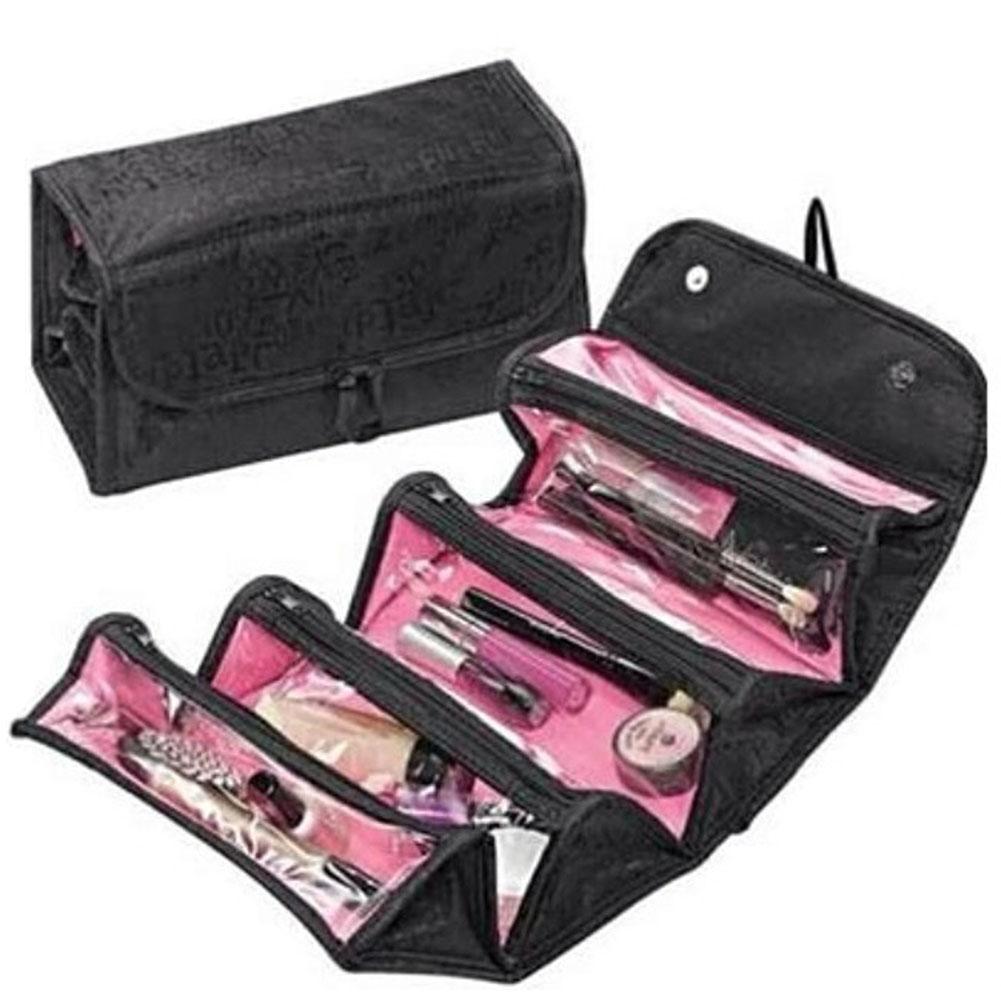 Roll Cosmetics Organizer Makeup Bag Foldable Hanging Toiletries Pockets Compartment Travel Kit