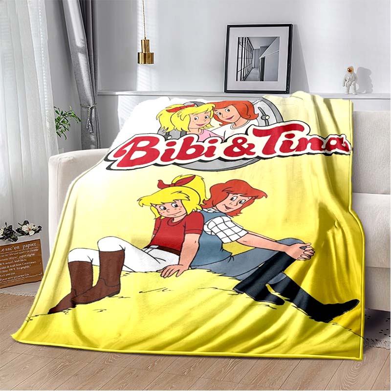 Bibi Blocksberg Summer Beach Flannel Blanket, Cartoon Witch Bibi Surf Print Warm Throw Blanket, Kids Bedroom Sofa Decor Gift