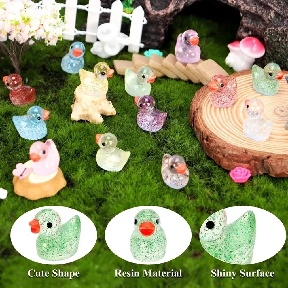 10/30/50/100pcs Mixed Glitter Mini Resin Ducks Miniatures, Fairy Garden Home Desk Ornament, Micro Landscape DIY Craft Decoration