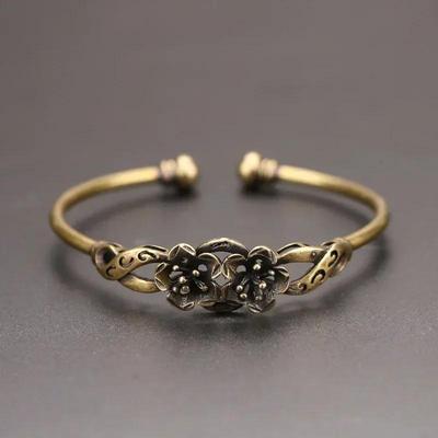 Креативные Простые Подарки Ретро Латунный Цветочный Узор Браслет Принцессы Классический Открытый Браслет из Чистой Меди Древний Наручный Браслет Подарок