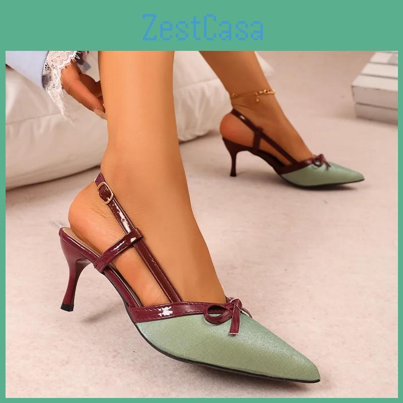 Womens Toe Pointed Thin Sexy High Heels Shoes 2025 Fashion Bow Women Dress Shoes Female Sandals Summer Slingbacks Pumps Ladies