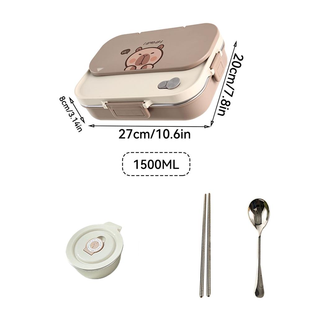 4 Grids Bento Lunch Box With Bowl&Cutlery Microwave 304 Stainless Steel Leak-proof Food Container For Student Adult