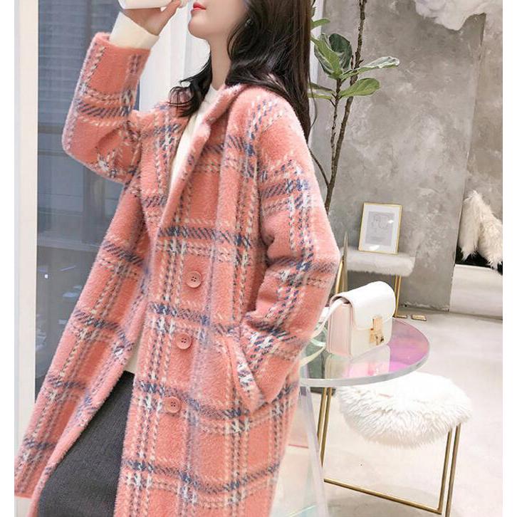 Женские пальто и куртки Модные женские клетчатые двубортные шерстяные пальто Женские пальто