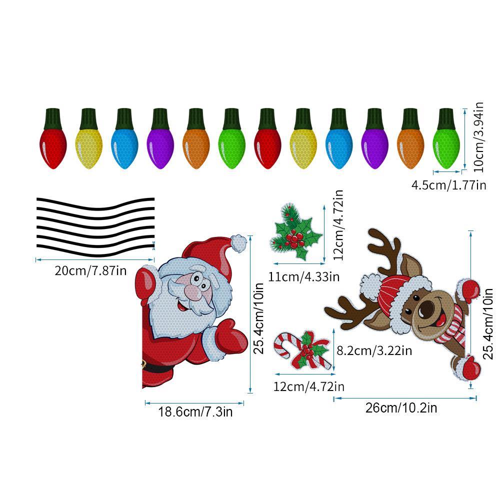 1Set Magnetic Car Reflective Christmas Stickers Cute Reindeer Santa Pattern Decor Decal Reusable Christmas Festive Car Ornament