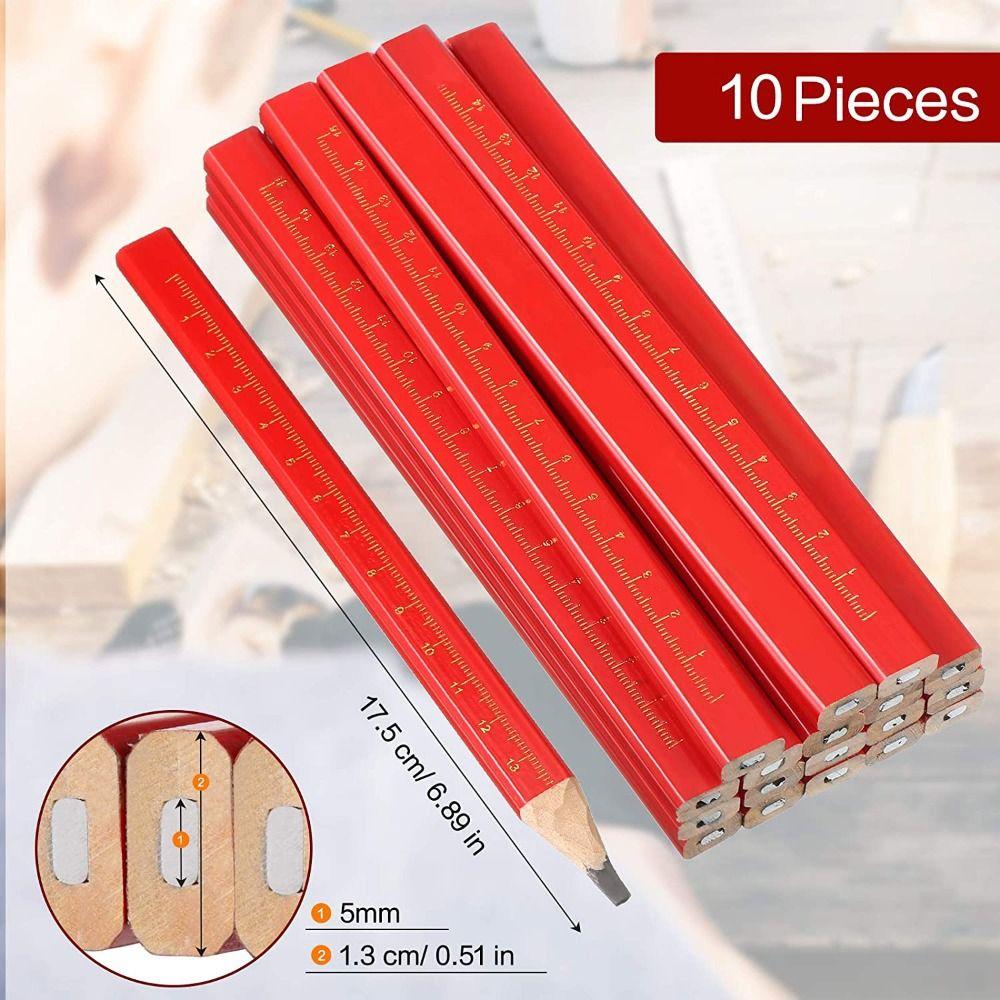 10PCS/Set Blue Red Lead Carpenter Pencils With Scale Builder Joiners Tool Pen School Office