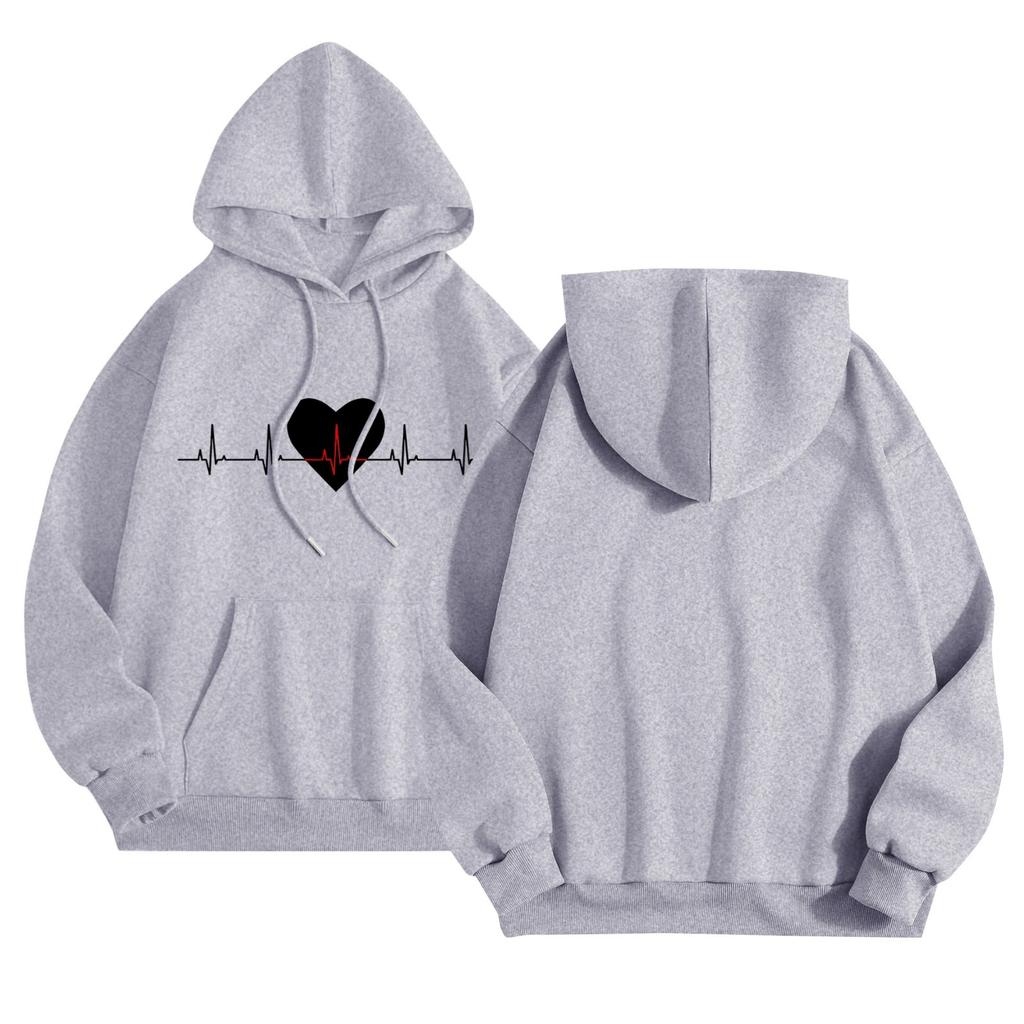 Женский повседневный комфортный плюшевый свитер с длинным рукавом и свободным воротом с капюшоном и принтом Heart Beat