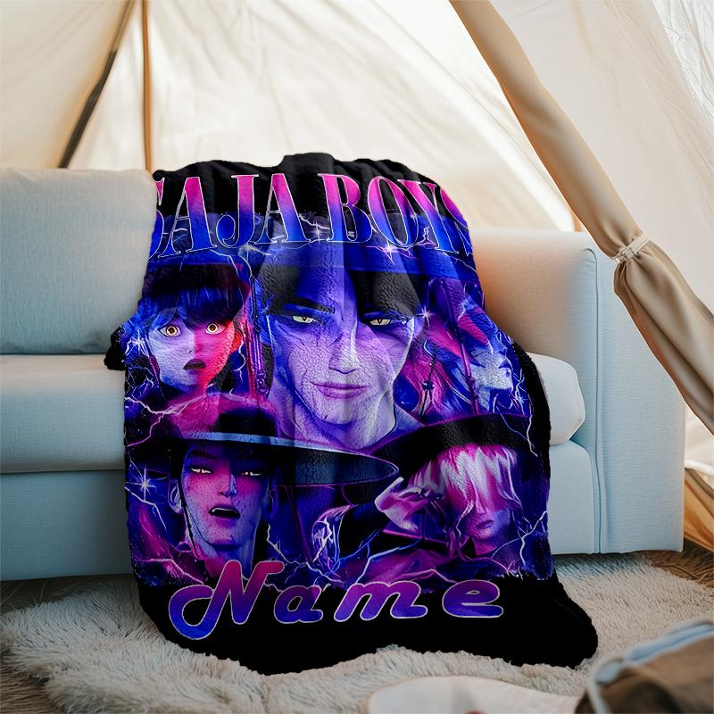 Personalized Custom Name Blanket - Kpop Demon Hunters Print Design,Blanket for Sofa,Bed,Travel,Camping - Soft and Warm, Great Gift