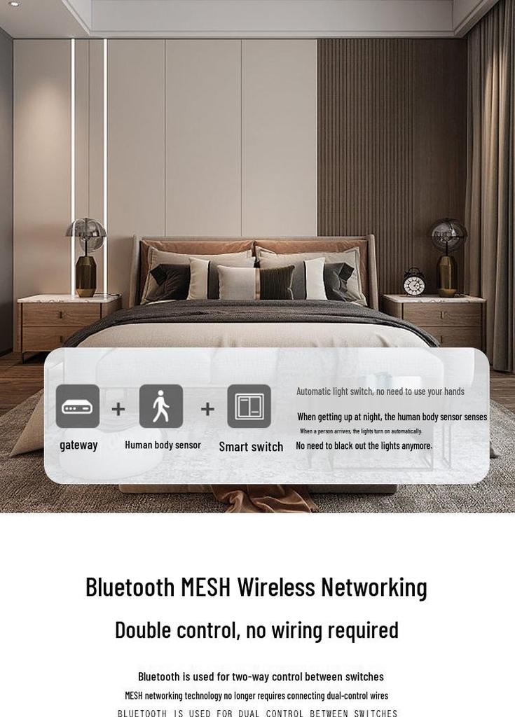 Умный Bluetooth Mesh-переключатель с двойным управлением Xiaoai Tongxue, Single Zero Fire, четырехсторонний, совместимый с панелью Mijia.